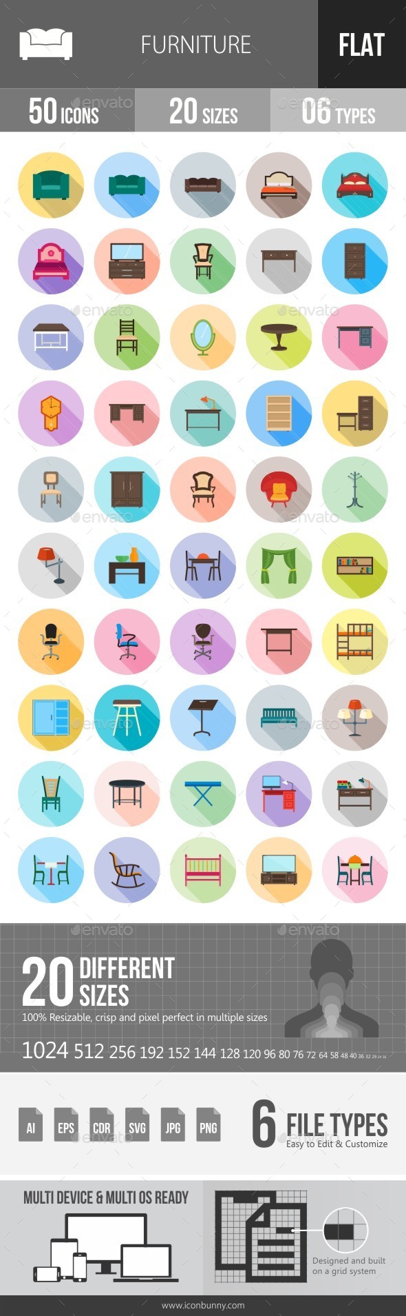 Furniture Flat Shadowed Icons - Icons