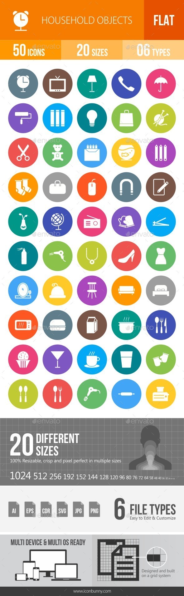 Household Objects Flat Round Icons - Icons