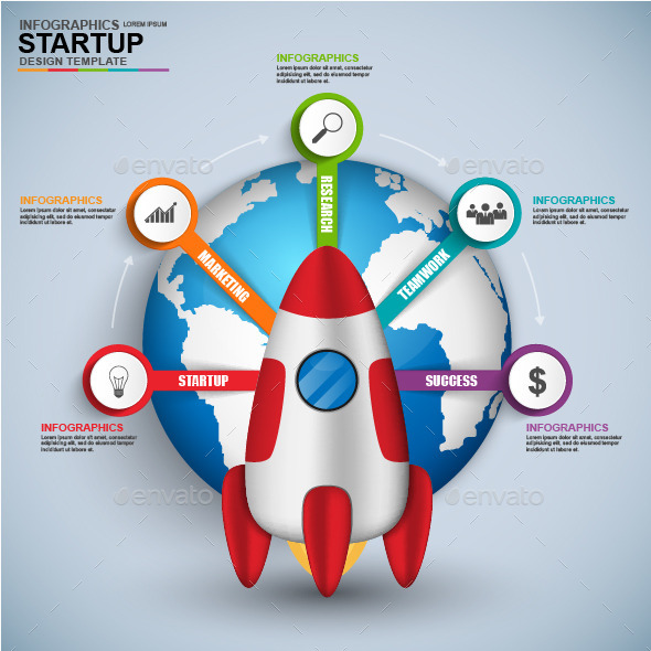Abstract 3D Digital Business Startup Infographic - Infographics