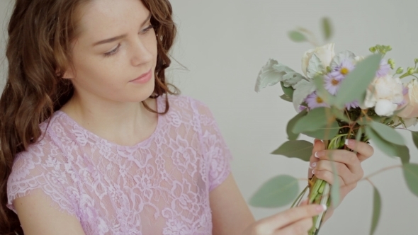 Florist Collect Beautiful Bouquet Of Flowers