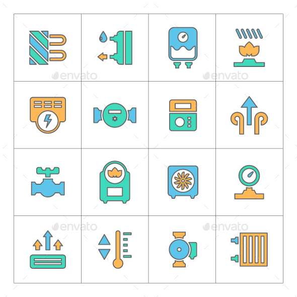 Set Line Icons of Heating - Man-made objects Objects