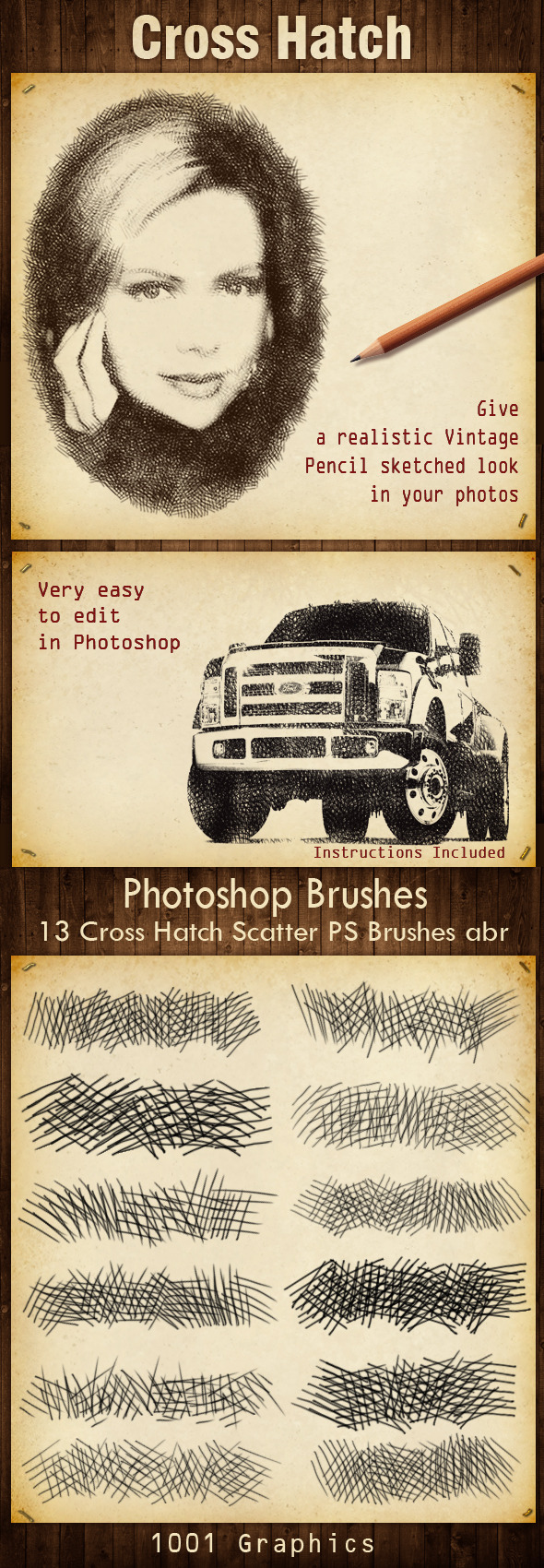 13 Cross Hatch Scatter PS Brushes - Grunge Brushes