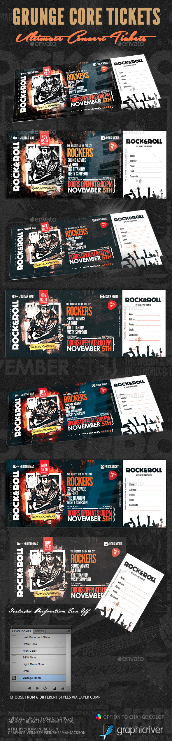 Grunge Core Concert Event Tickets - Miscellaneous Print Templates