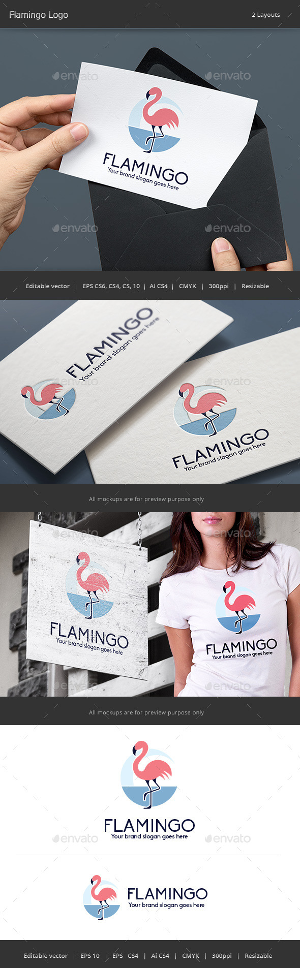Flamingo Bird Woman Logo - Animals Logo Templates