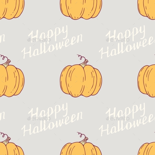 Hand Drawn Happy Halloween Seamless Pattern With - Halloween Seasons/Holidays
