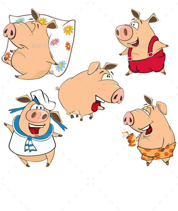 Set of Cute Cartoon Pigs for you Design - Animals Characters