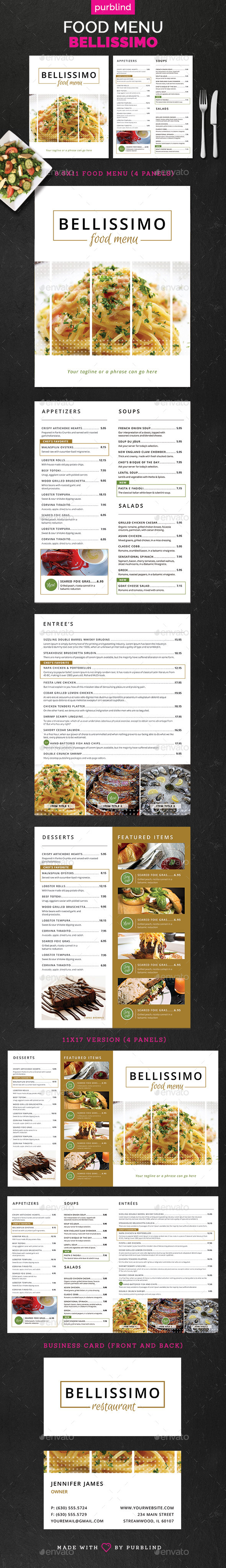 Restaurant Menu Set - Bellissimo - Food Menus Print Templates