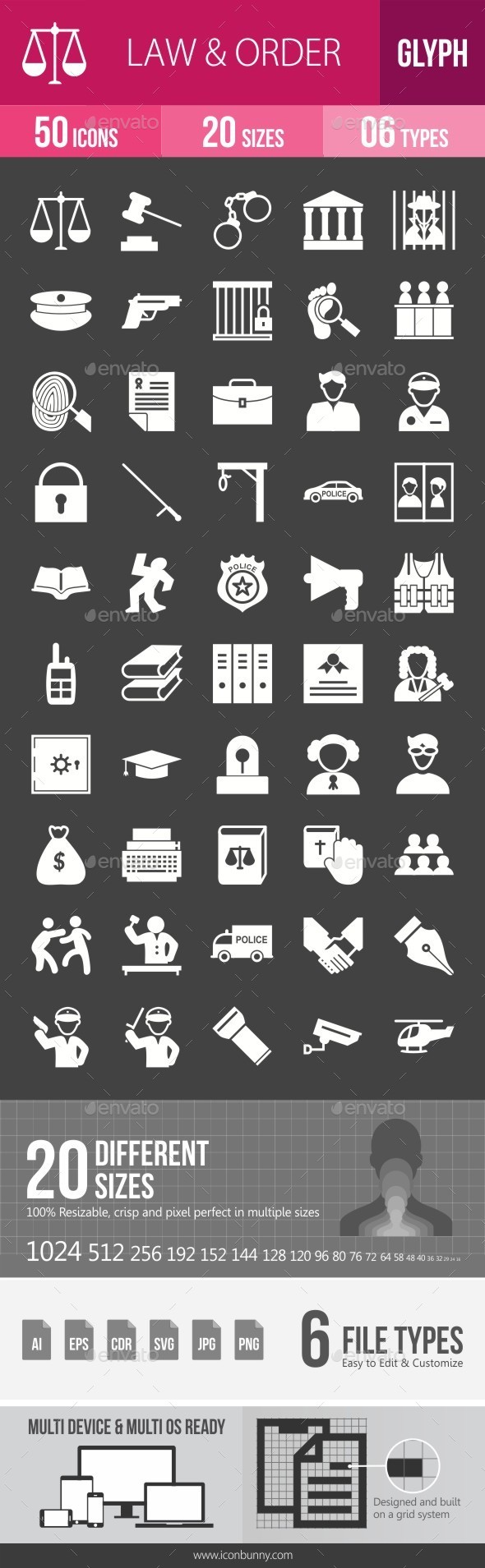 Law & Order Glyph Inverted Icons - Icons