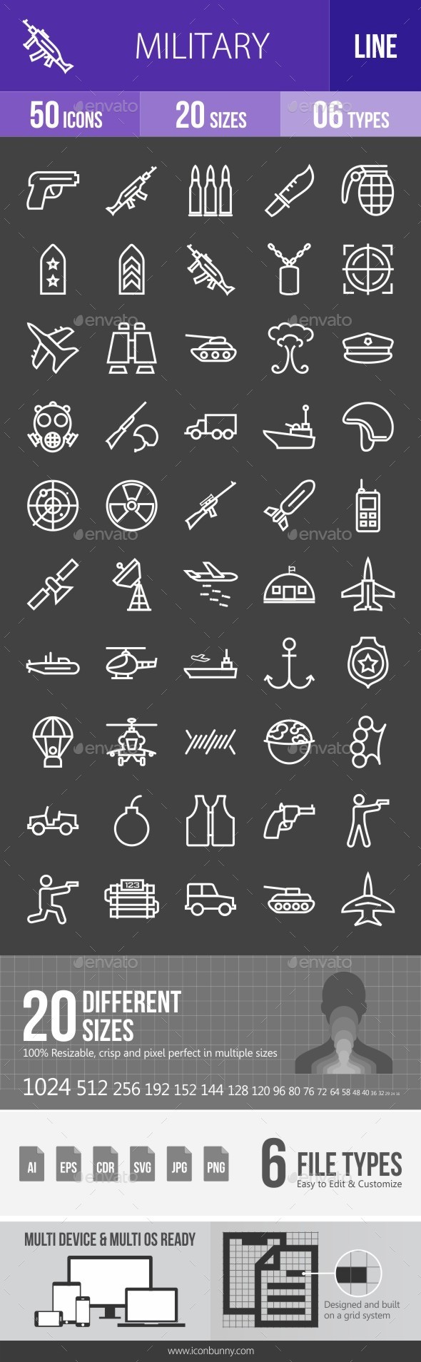 Military Line Inverted Icons - Icons