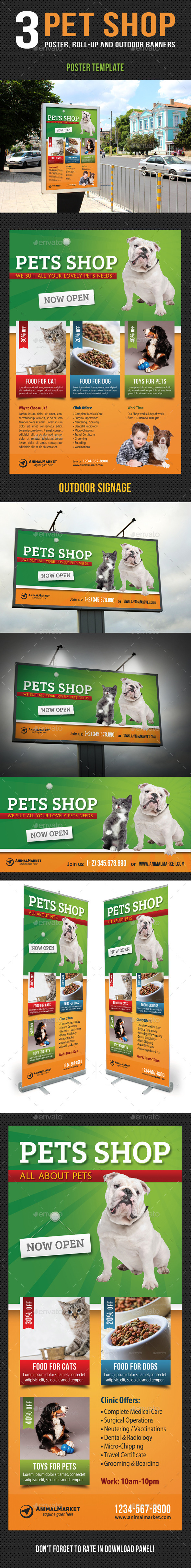 3 in 1 Pet Shop Poster and Banner Templates Bundle - Signage Print Templates