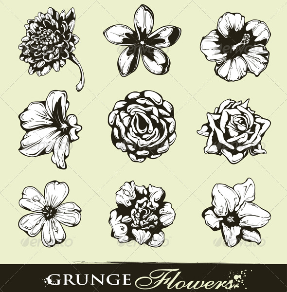 Set of Grungy Flowers