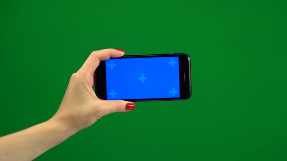 Phone Screen Is Blue Chroma Key. Green Screen alt