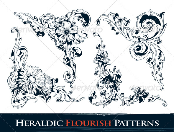 Set of Heraldic Flourish Patterns