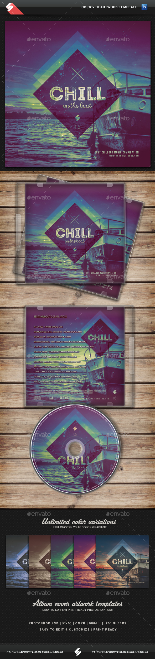 Chill On The Boat - Music CD Cover Template - CD & DVD Artwork Print Templates