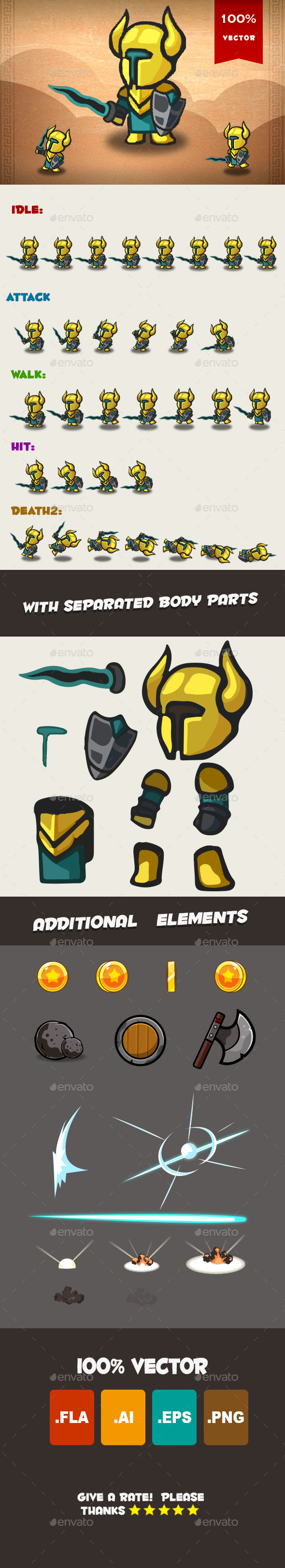 Golden Knight Spritesheet - Sprites Game Assets