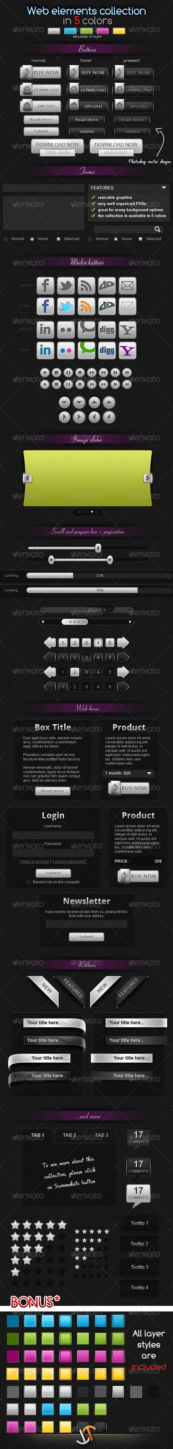 Web elements collection - in 5 colors