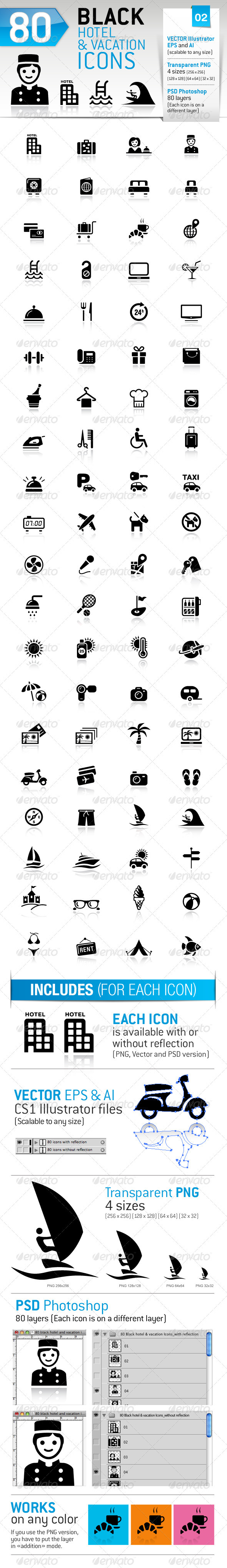 80 Black Hotel And Vacation Icons - Icons