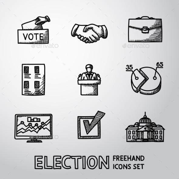 Set of Handdrawn Election Icons - Decorative Symbols Decorative