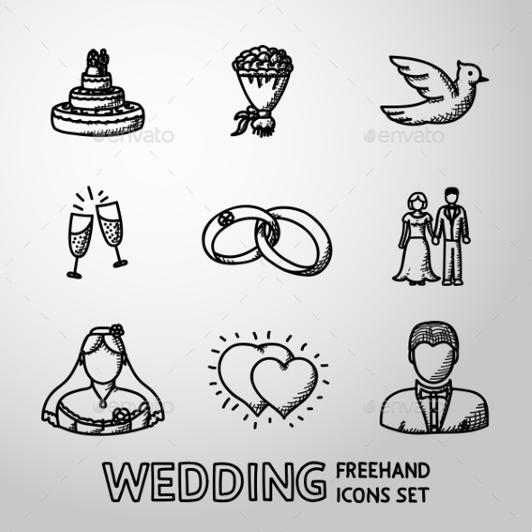 Set of Handdrawn Wedding Icons - Weddings Seasons/Holidays