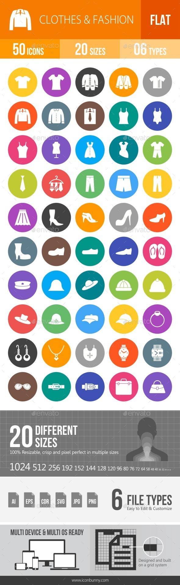 Clothes & Fashion Flat Round Icons - Icons