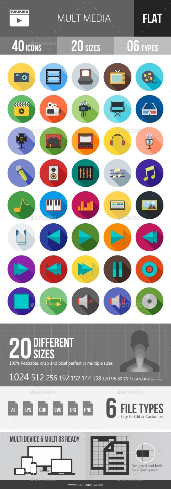 Multimedia Flat Shadowed Icons - Icons