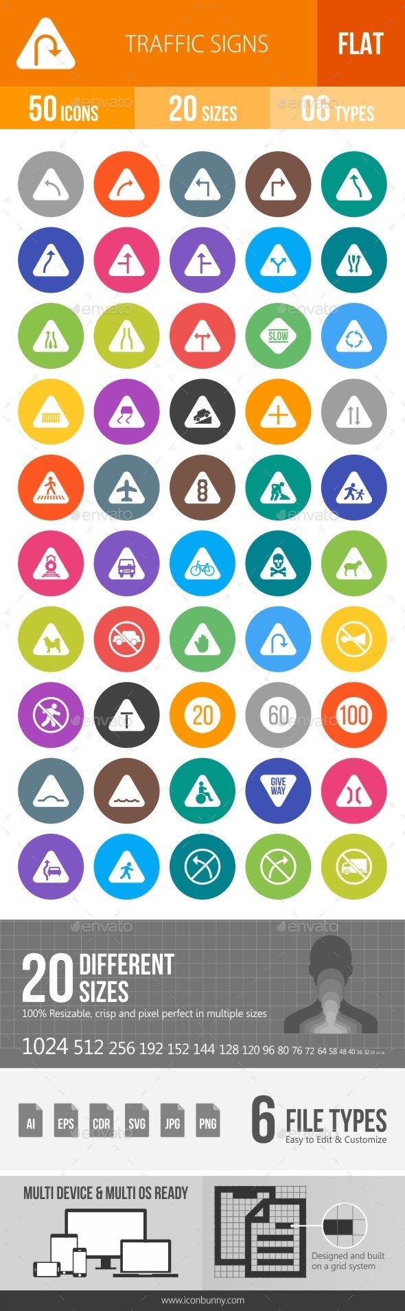 Traffic Signs Flat Round Icons - Icons