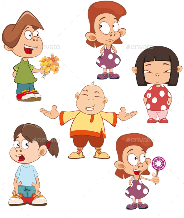Set of Cute Cartoon Girls and Boys for you Design - People Characters
