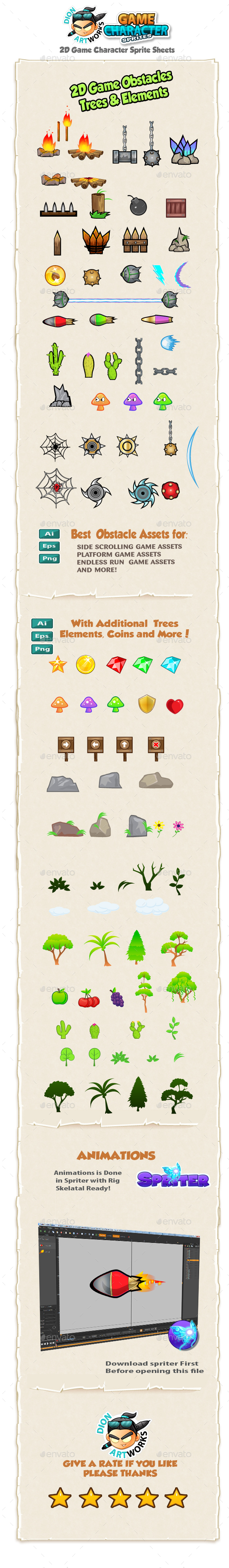 2D Game Obstacles, Trees & Elements - Sprites Game Assets