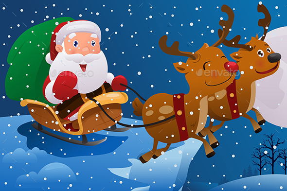 Santa Claus Riding the Sleigh - Christmas Seasons/Holidays