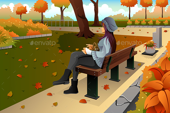 Girl Sitting on the Bench - People Characters