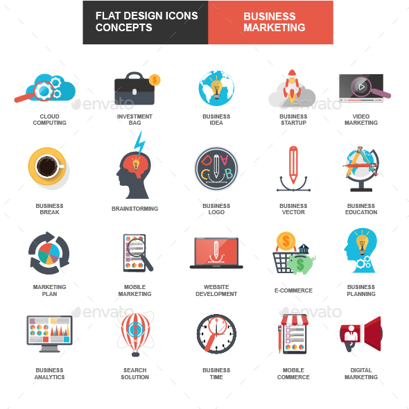 Set of Flat Design Concept Business Icons - Business Icons