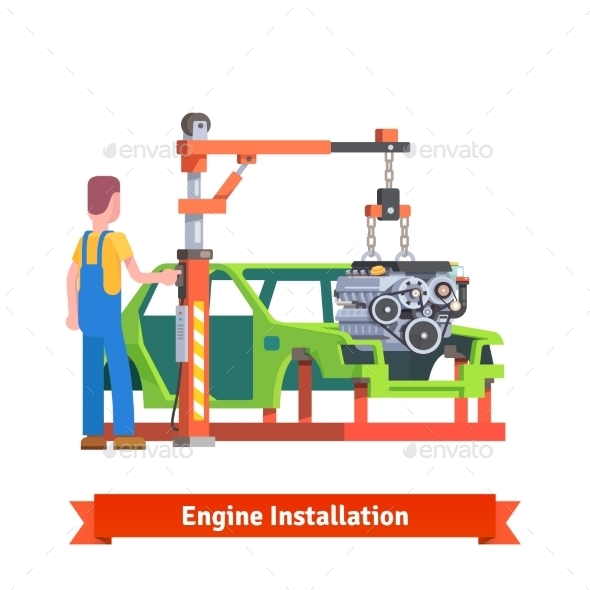 Car Production Line Or Repair Shop - Objects Vectors