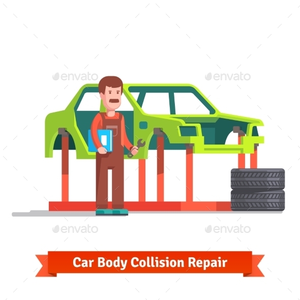 Collision Repair Center Specialist Checking Car - Services Commercial / Shopping