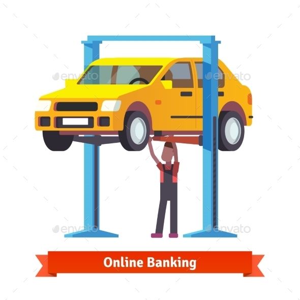 Mechanic Repairing a Car Lifted on Auto Hoist - Industries Business