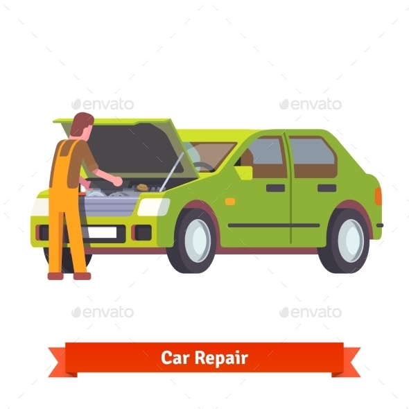 Car Mechanic Checking Engine at Car Service - Industries Business