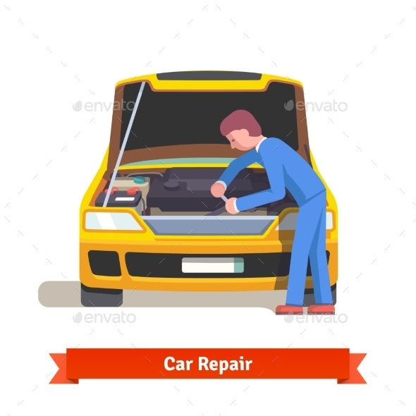 Car Mechanic Repairs Engine at Car Service Station - Industries Business