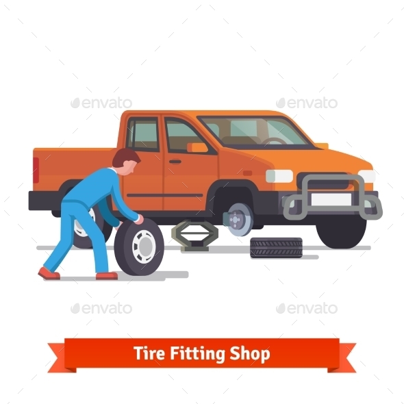 Car Mechanic Rolling Tire To Change It - Industries Business