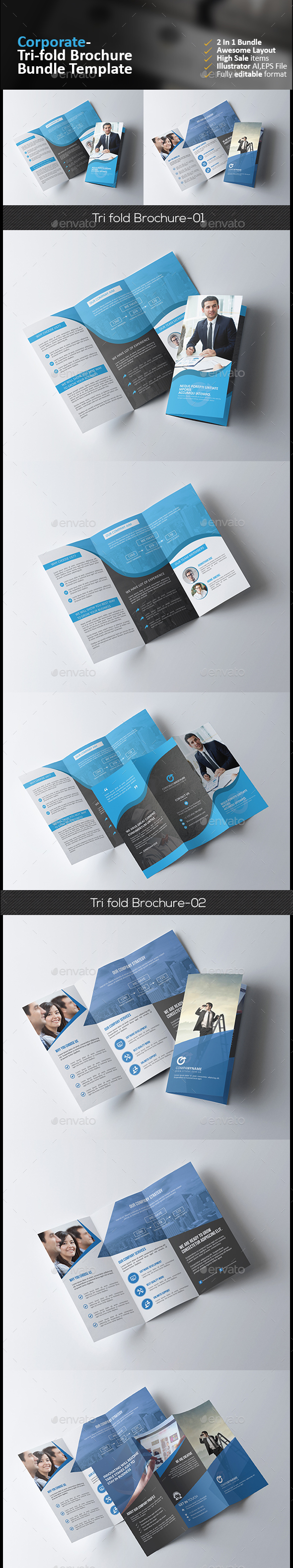 Tri Fold Brochure Bundle 2 in 1 - Corporate Brochures