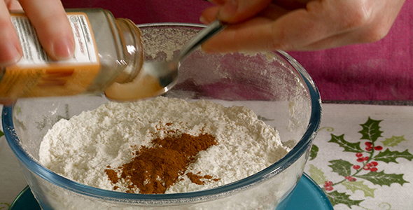 Woman Stirs Spiced into a Bowl of Flour