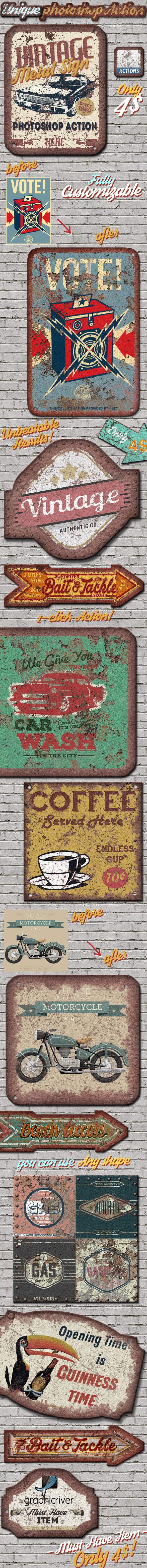 Vintage Metal Sign Photoshop Action