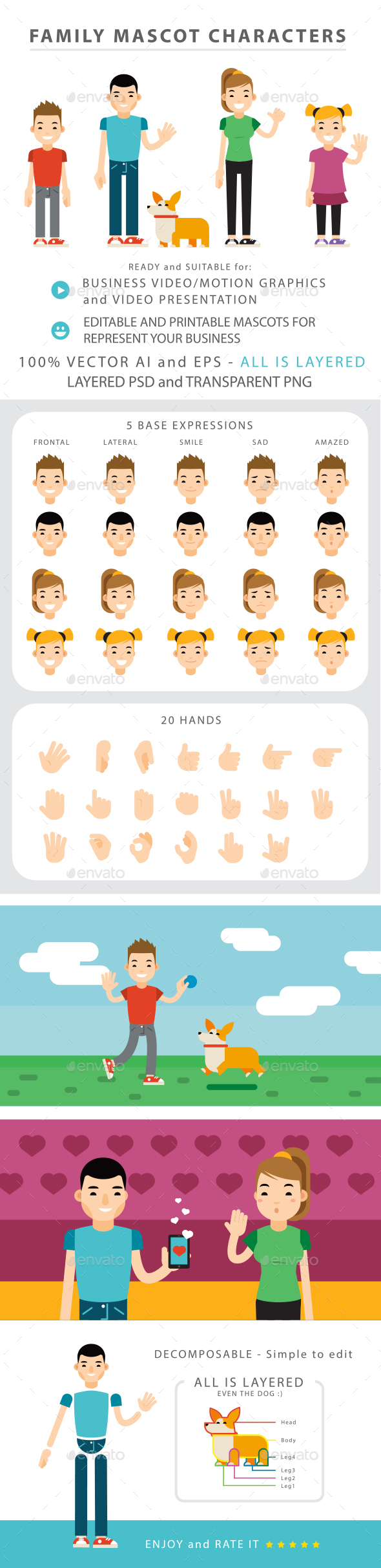 Family Mascot Characters - 5 Mascots - People Characters