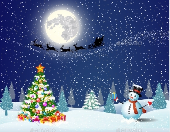 Snowman on Background of Night Sky - Christmas Seasons/Holidays