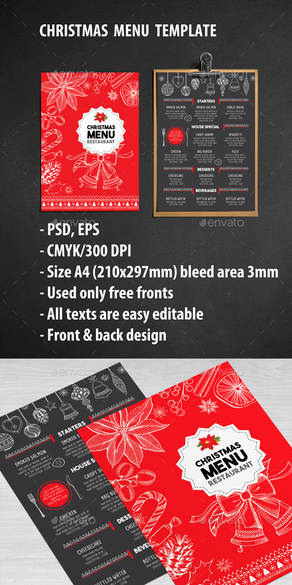 Christmas Restaurant Template - Food Menus Print Templates