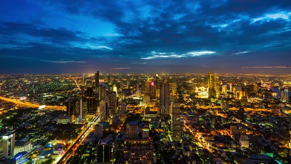 day to night time lapse of Bangkok city with Chao Phraya River, Thailand