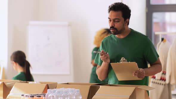 Group of Volunteers Packing Food in Donation Boxes alt