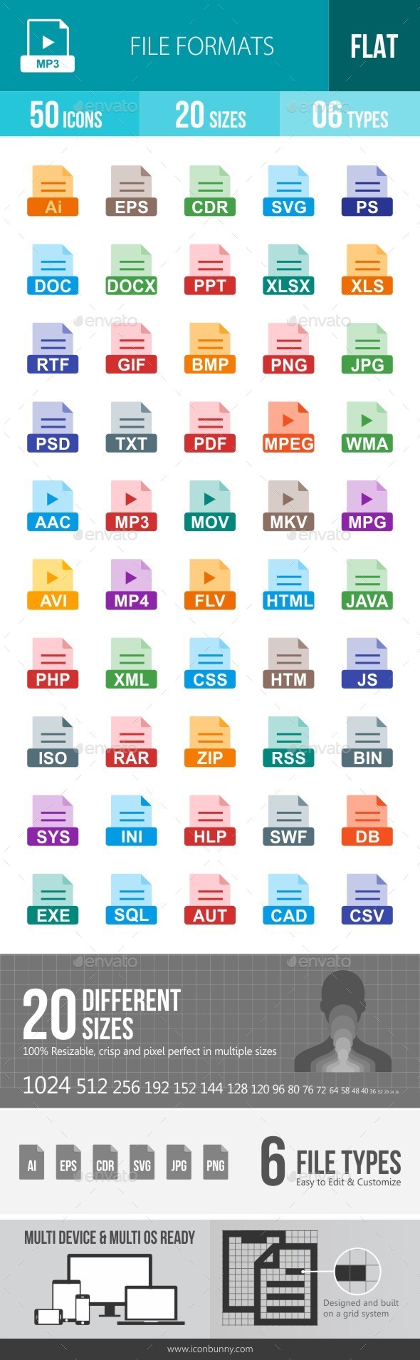 File Formats Flat Multicolor Icons - Icons