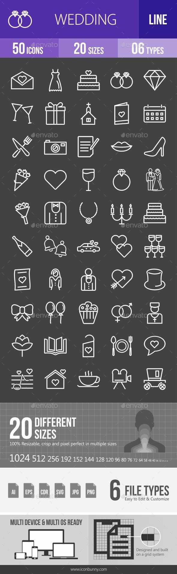 Wedding Line Inverted Icons - Icons