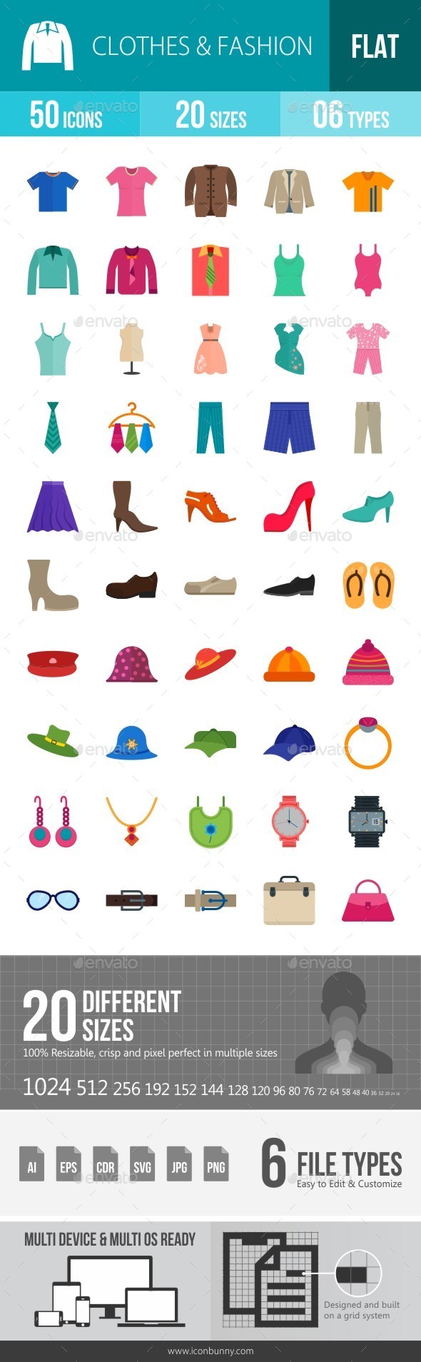 Clothes & Fashion Flat Multicolor Icons - Icons