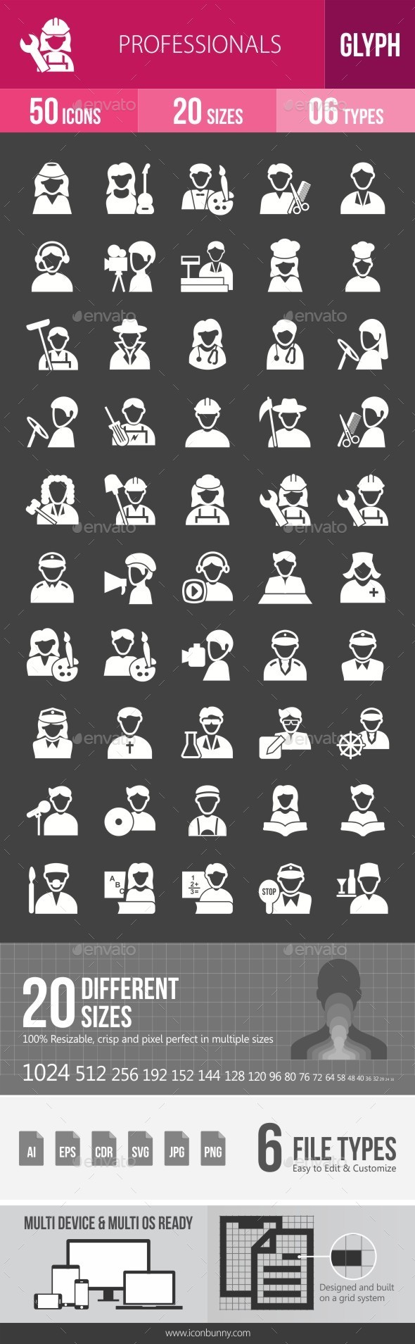 Professionals Glyph Inverted Icons - Icons