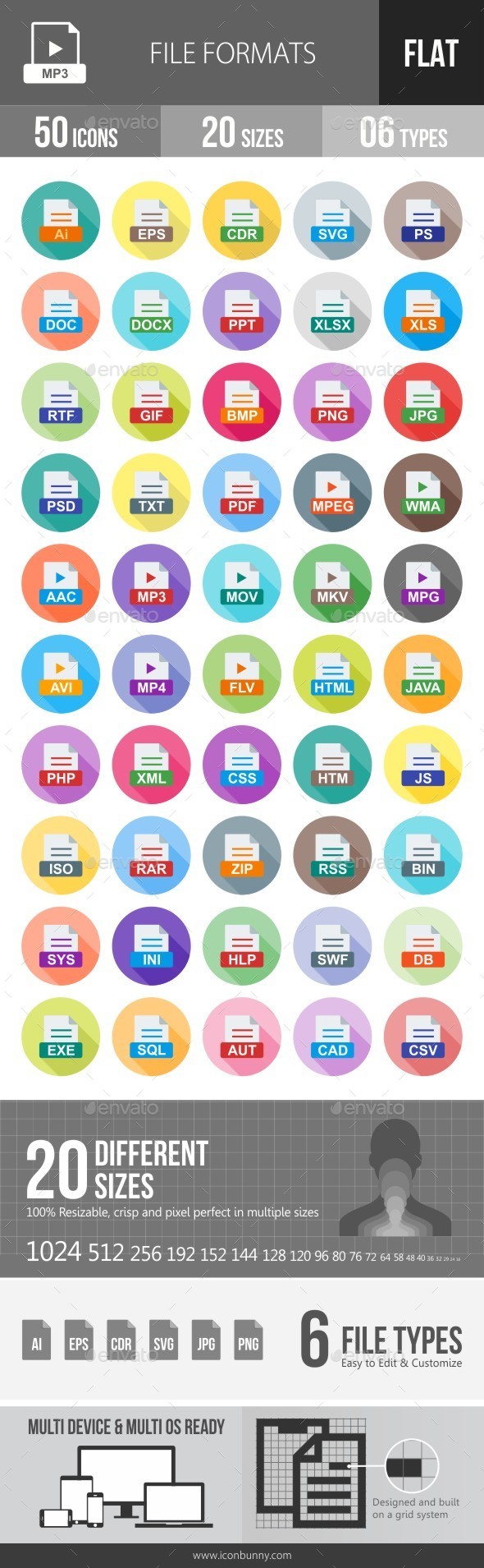 File Formats Flat Shadowed Icons - Icons
